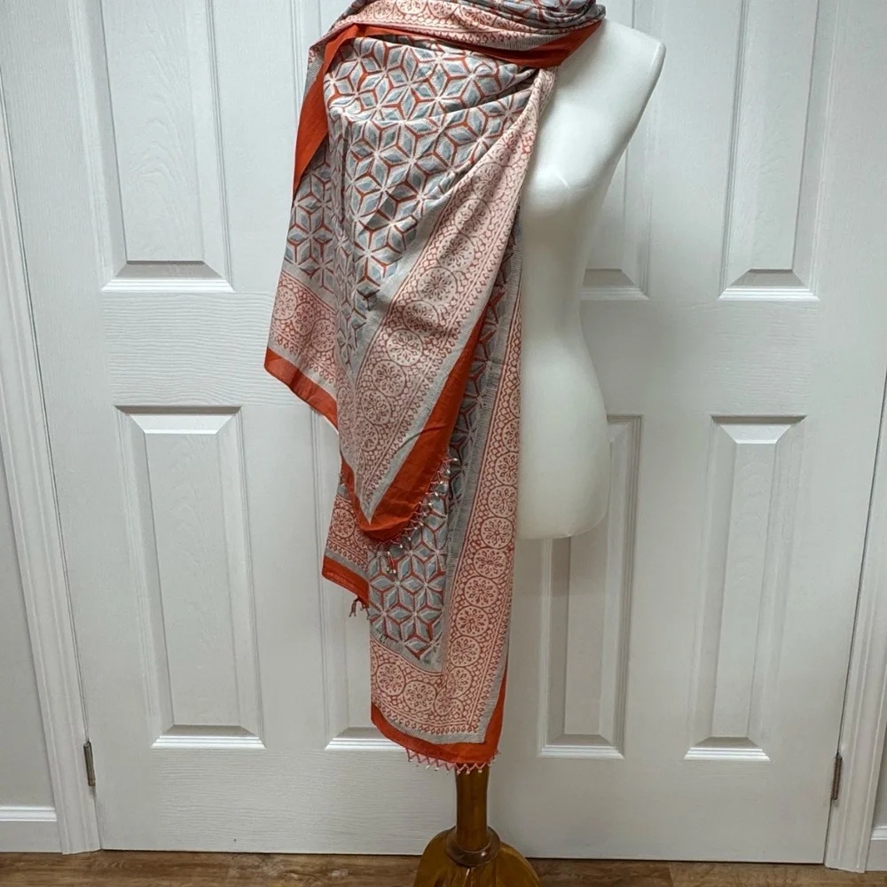 Bold Orange/Red Geometric Prints Patterns Scarf or Sarong - 73